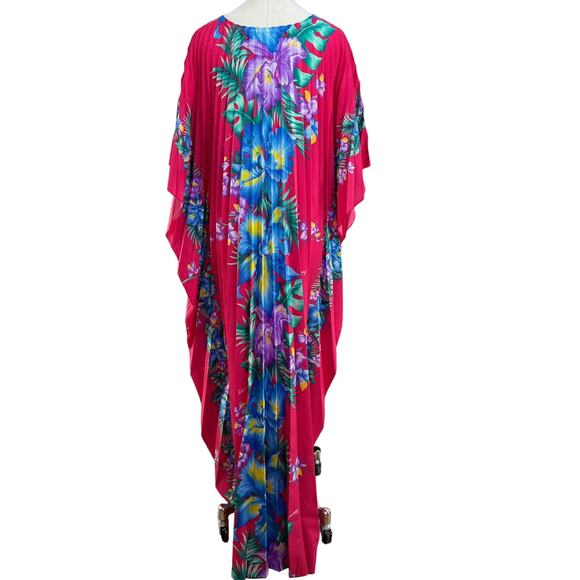 Royal Creations Pleated Floral Caftan Hawaiian Printed Pink - Picture 7 of 7